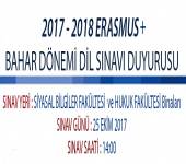 2017 - 2018 ERASMUS+ BAHAR DÖNEMİ DİL SINAVI DUYURUSU