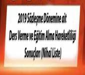 2019 Sözleşme Dönemine ait Ders Verme ve Eğitim Alma Hareketliliği Sonuçları (Nihai Liste)