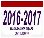 2016-2017 ERASMUS+ BAHAR BAŞVURU ONAY DUYURUSU