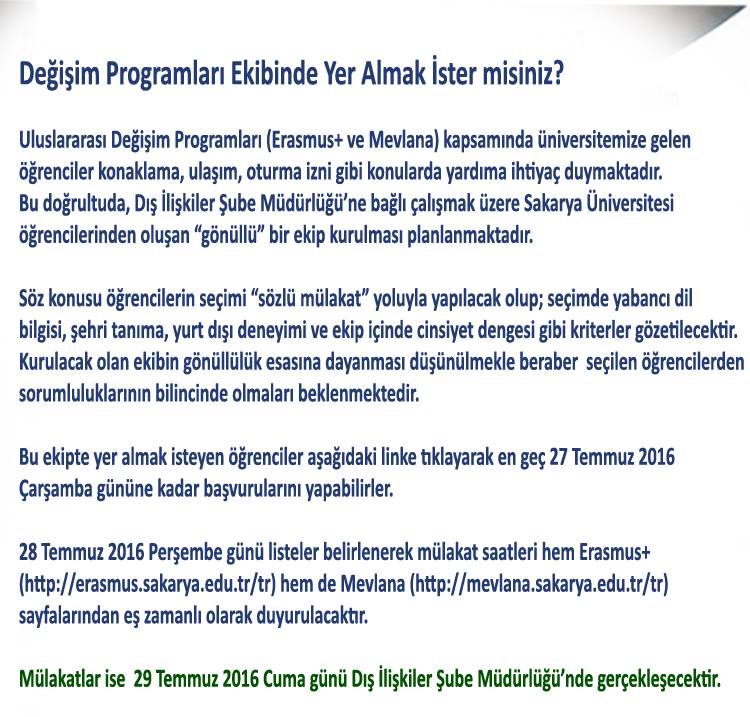 Değişim Programları Ekibinde Yer Almak İster misiniz?